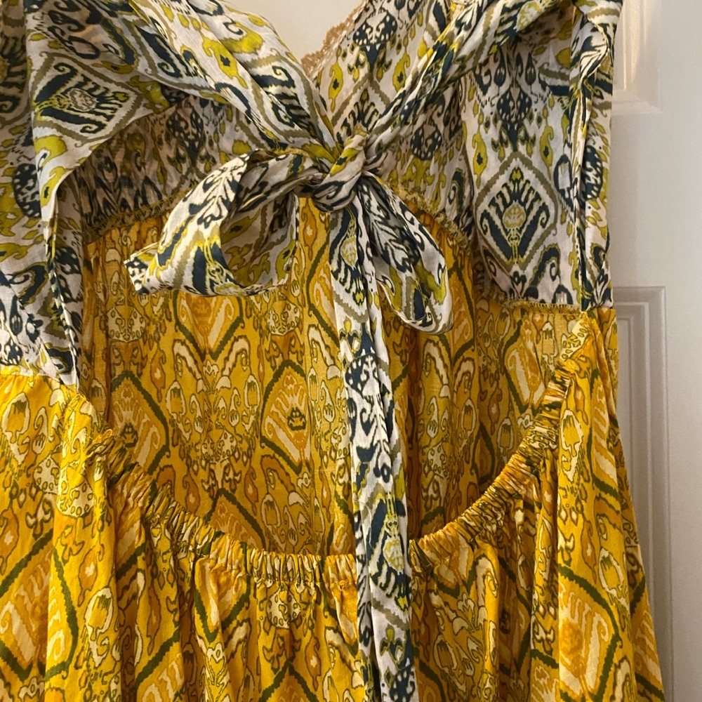 Zara Yellow and Cream 100% Cotton Patterned Boho Maxi Dress - Picture 8 of 9